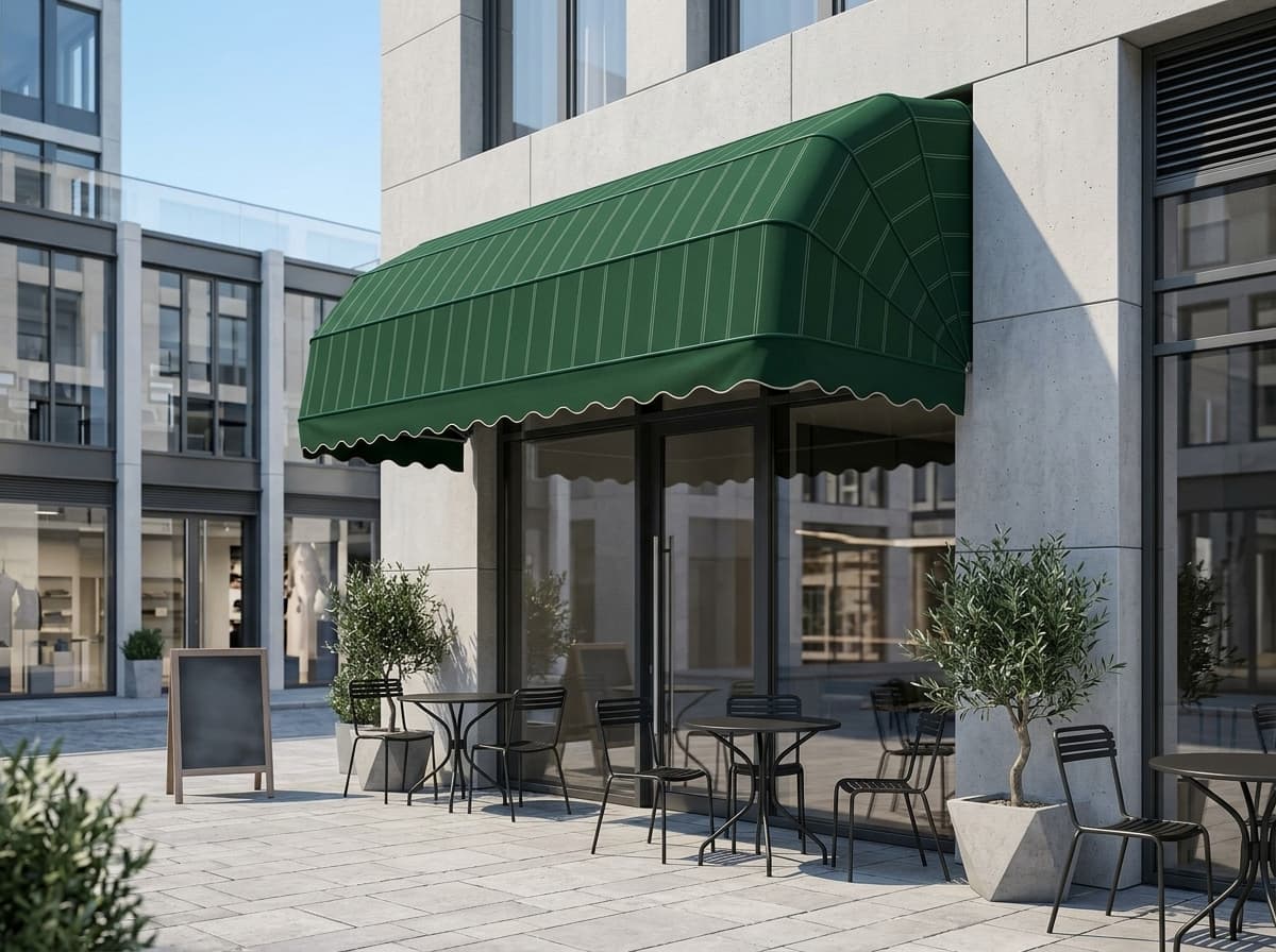Otel karşılama alanını örten uzun körüklü tente uygulaması