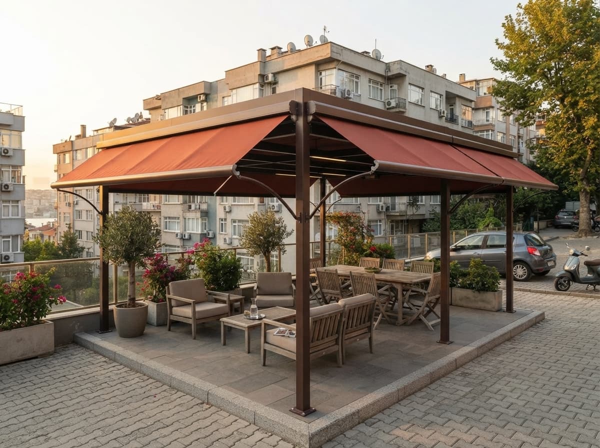 Cam balkon üstüne monte edilmiş uzaktan kumandalı Win tente